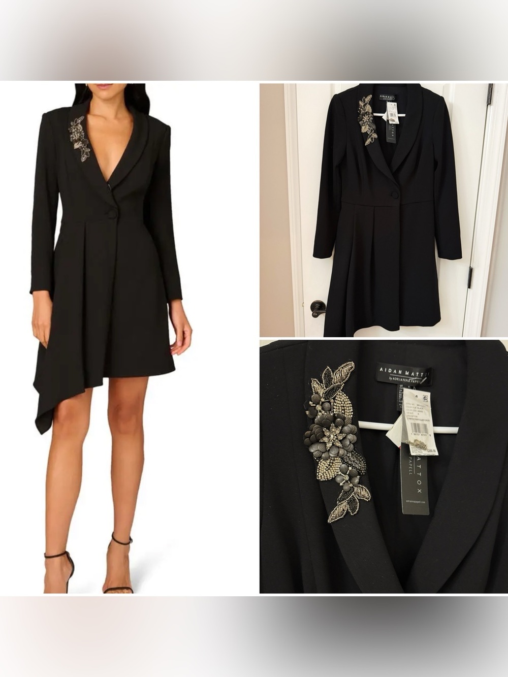Adrianna Papell elegant embellished stretch crepe blazer dress.